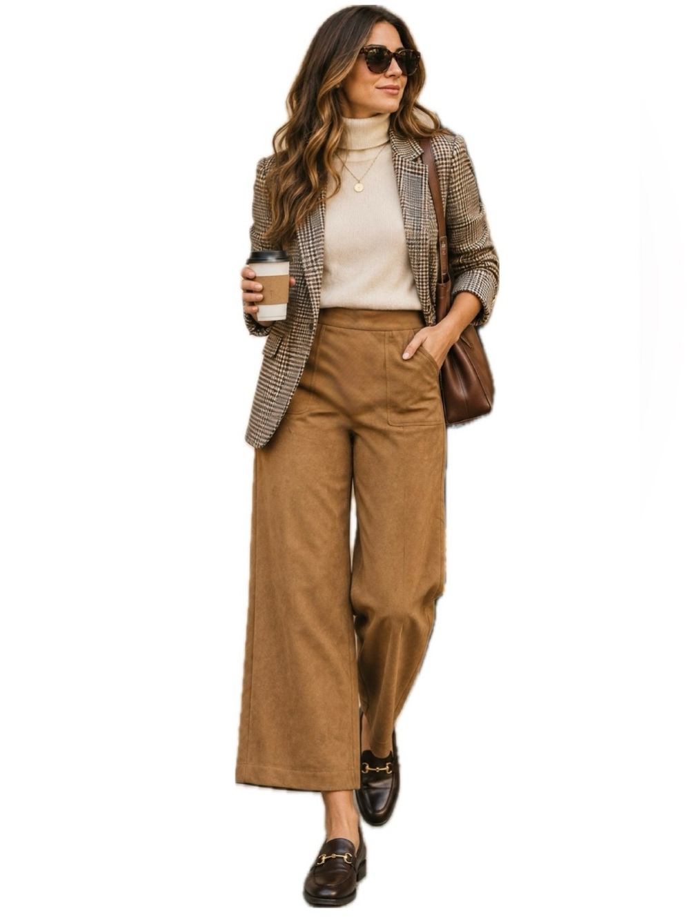 Tahari Faux Suede Brown Wide Leg Cropped Pants S/P